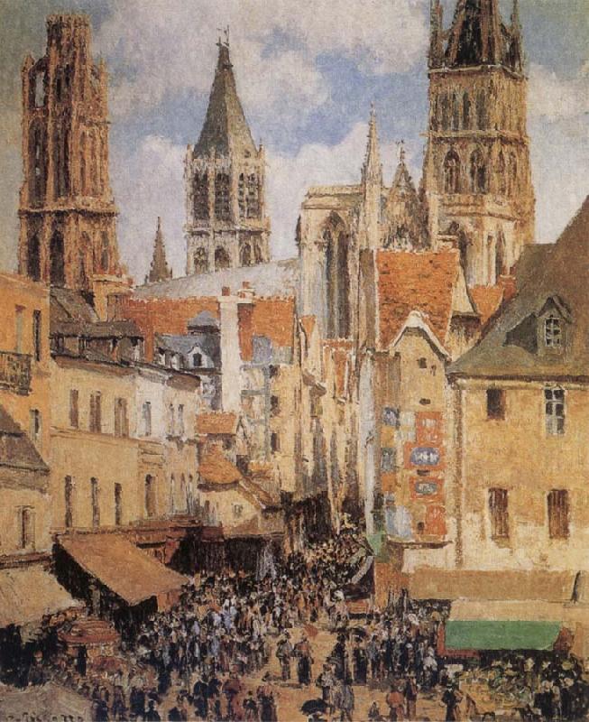 Camille Pissarro The Old Marketplace in Rouen and the Rue de l-Epicerie Norge oil painting art